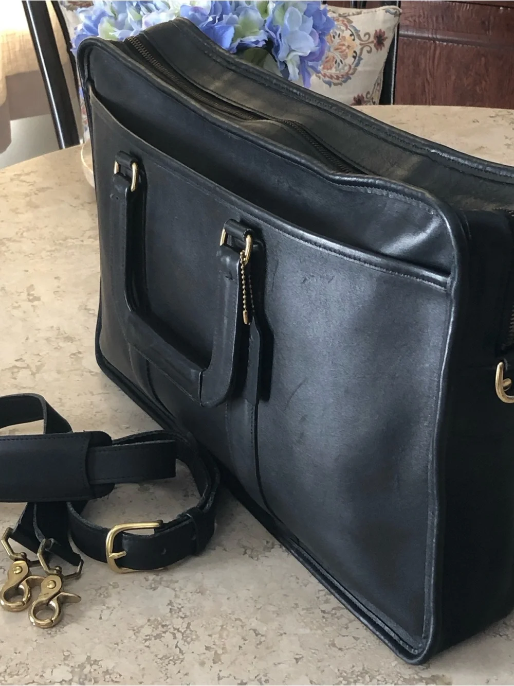 Vintage COACH Embassy Black Leather Laptop Briefcase Gold-Tone Hardware